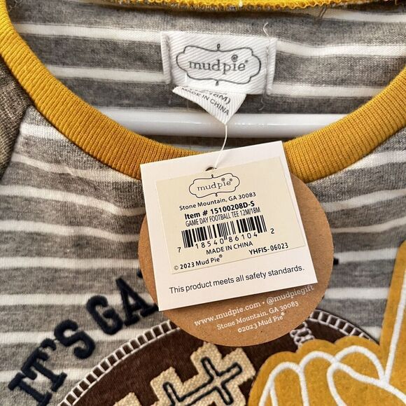 Mud Pie Game Day Football Applique Tee Long Sleeve Boys Size S 12-18 Months NWT - Picture 7 of 10